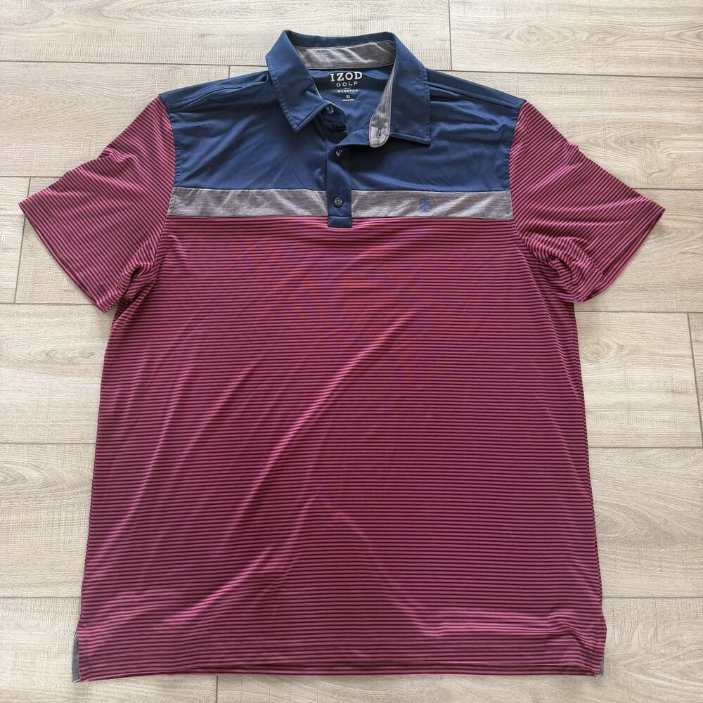 IZOD Golf Polo Shirt Mens XL Red Navy Stripe